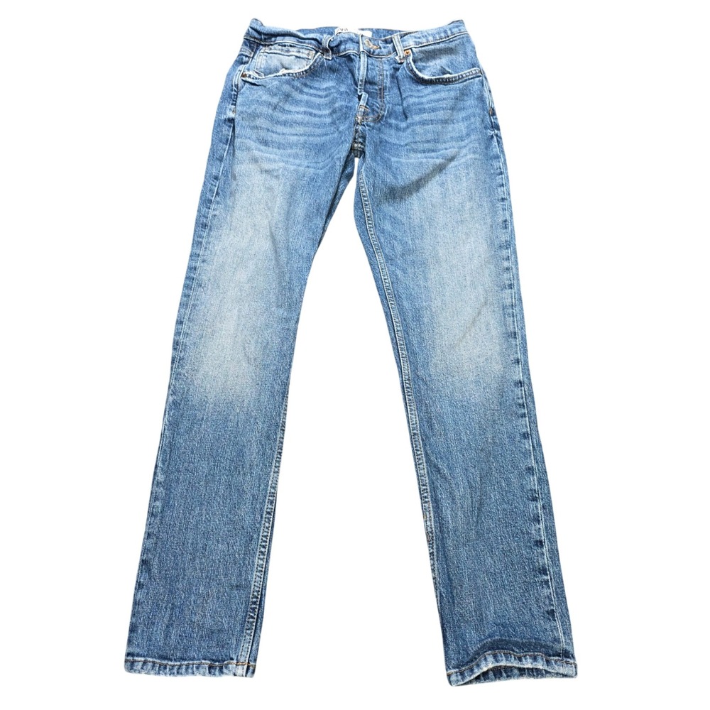 Zara Mens Denim Straight Leg Jeans Men's Size 32×30 Blue Medium Wash Button Fly